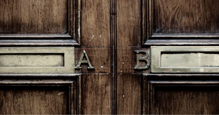 Two doors, one with the letter A and one with the letter B representing the choice between SOC 2 Type 2 and NIST 800-171
