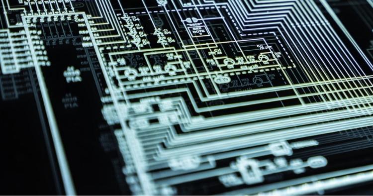 white circuitboard on a black background