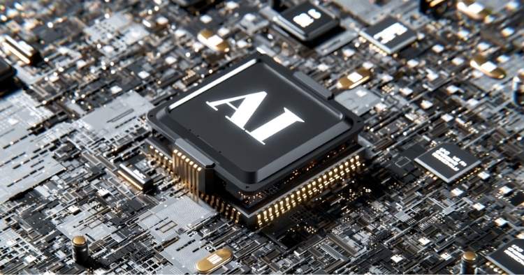 Electronic circuit with AI chip showing recent integration of AI in the workplace