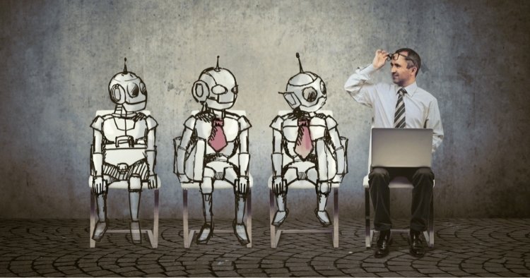 Man looking at three robots confused showing the confusion in the difference between AI and Machine Learning