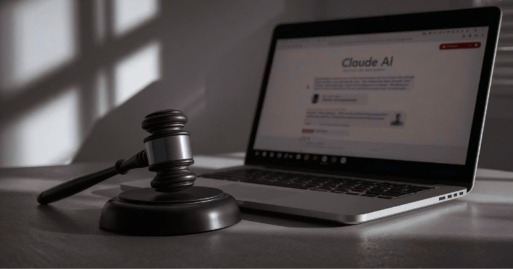 Judge's gavel beside a laptop displaying a chat interface, representing the Heppner ruling on AI-generated documents and attorney-client privilege