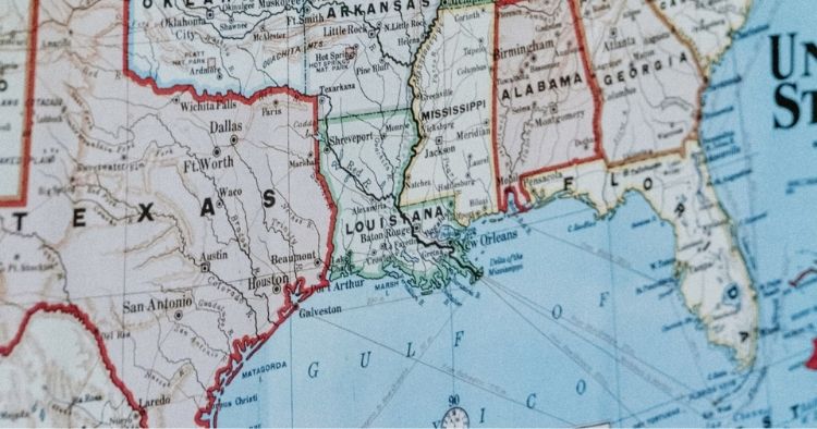 Map of the southern United States of America representing all of the states and how they were effected by Business email attacks