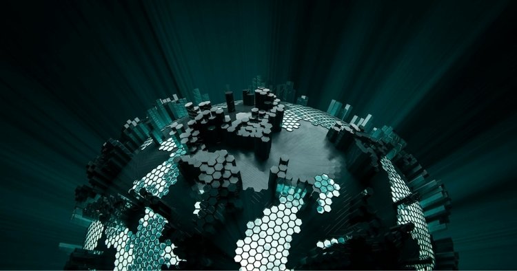 Globe with pillars showing the intersection of cybersecurity and GRC frameworks