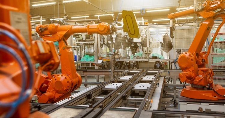 An automated assembly line in a manufacturing center