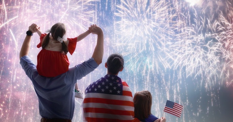 Family watching fireworks