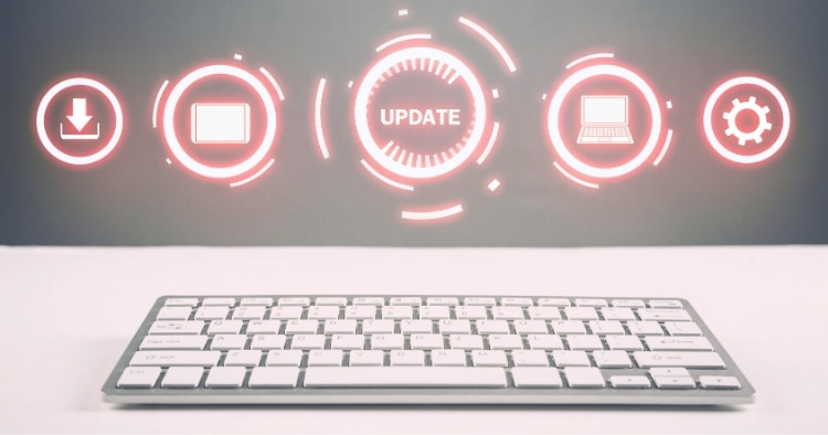 Small keyboard with high-tech circles looming above it